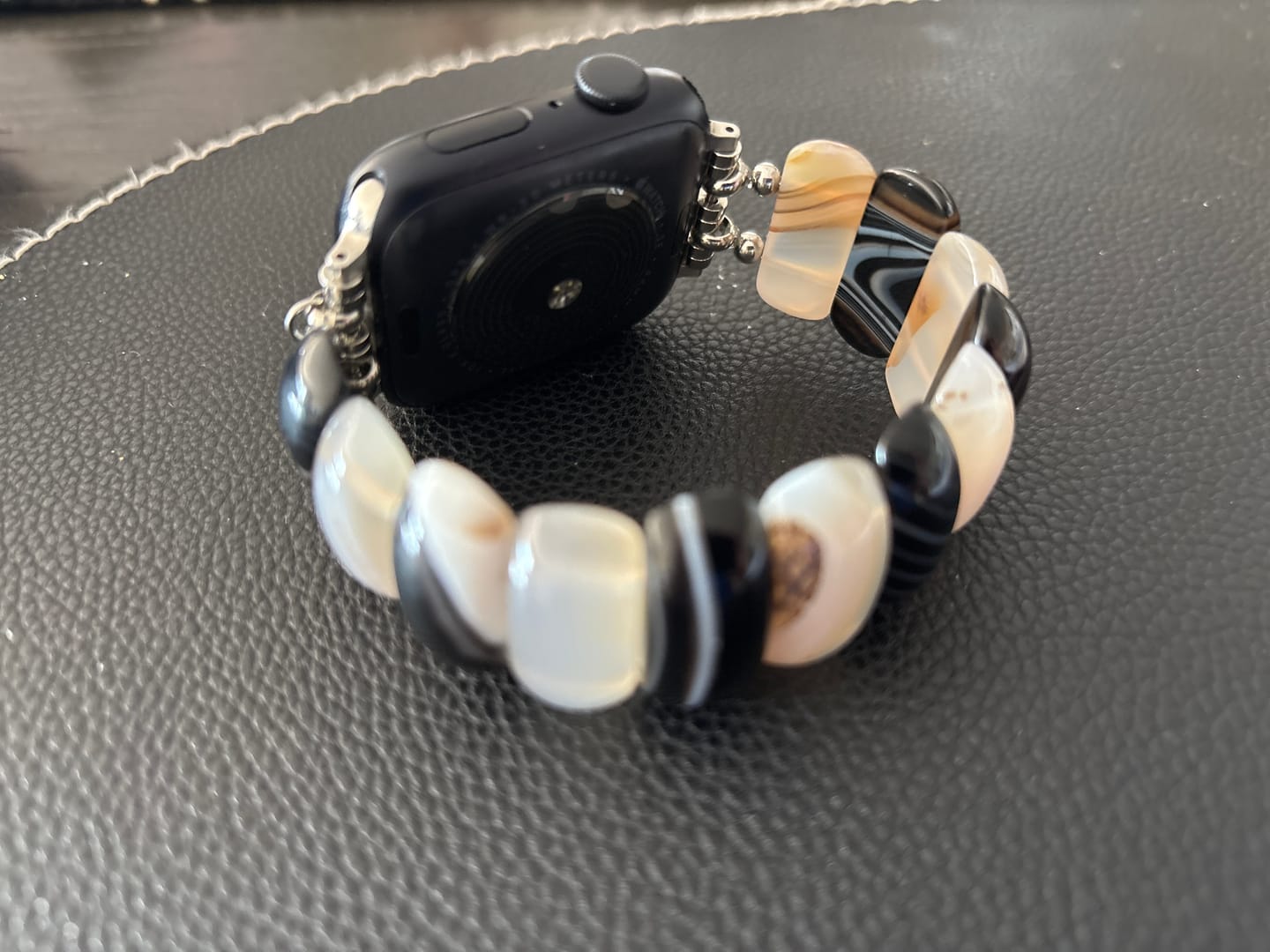 Customer photo review of Obsidian Frost Agate Stretch Apple Watch Strap