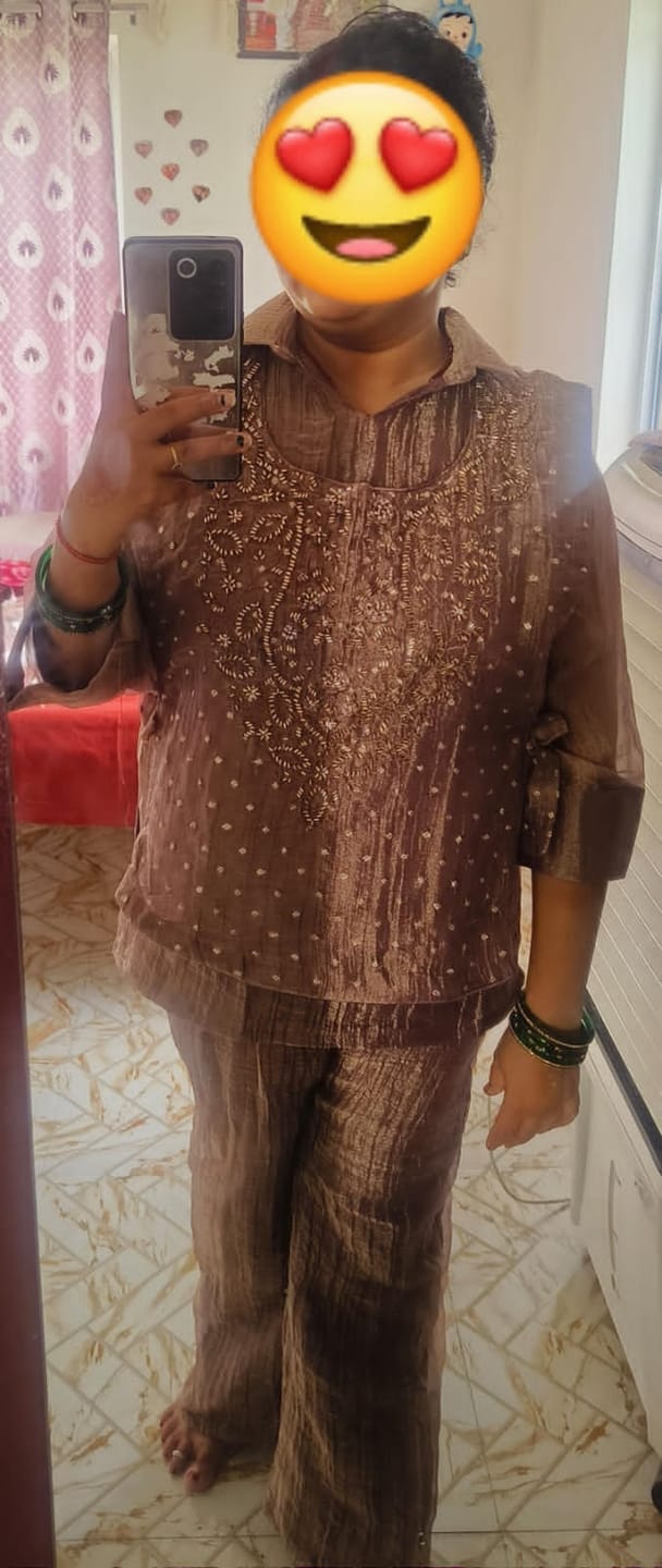 Customer photo review of Trendy Stylish Salsa Silk Designer Shirt & Pant With Hand Embroidery Shrug