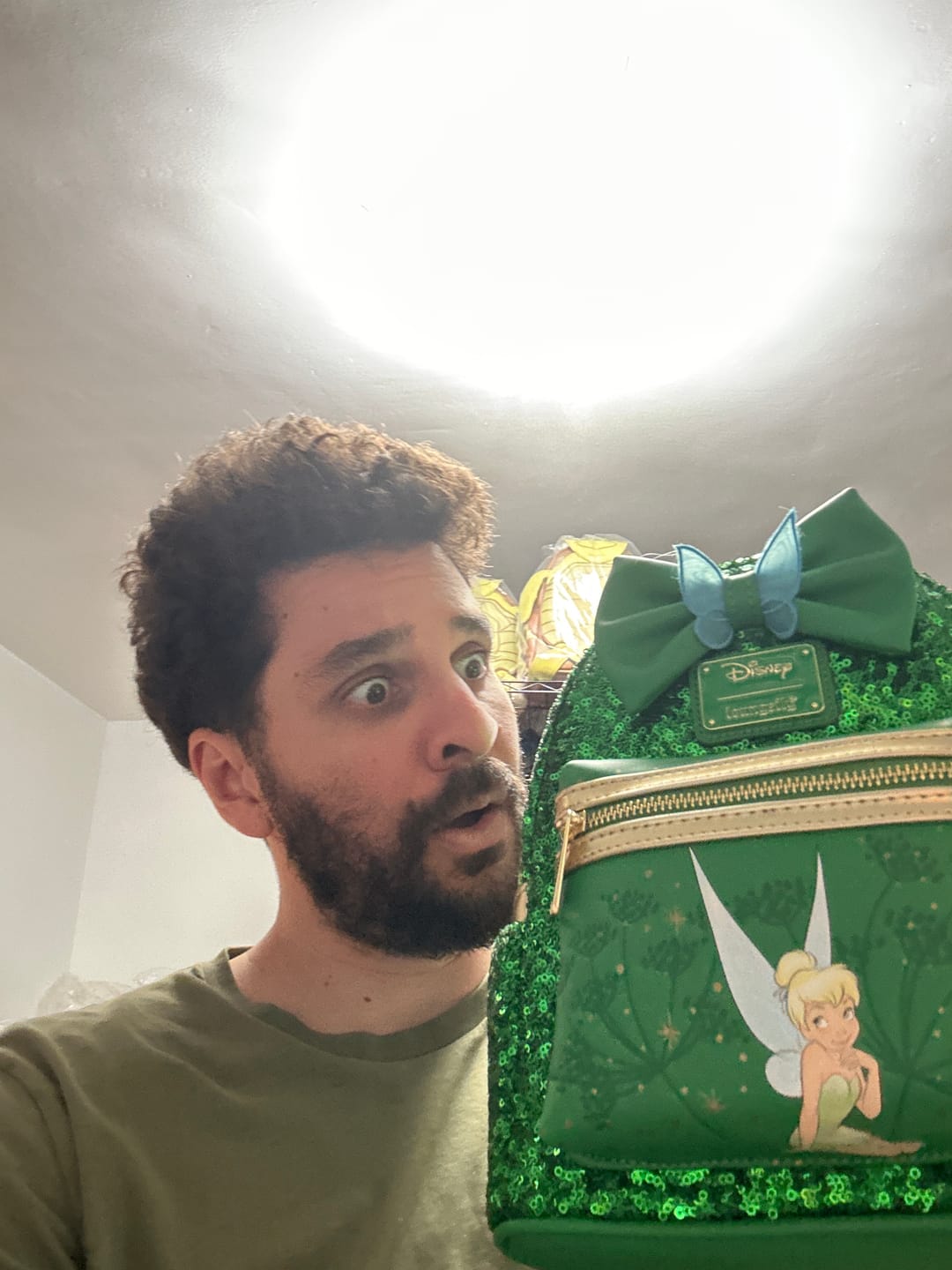 Customer photo review of Loungefly Disney Tinker Bell Emerald Green Sequin Mini Backpack | Exclusive