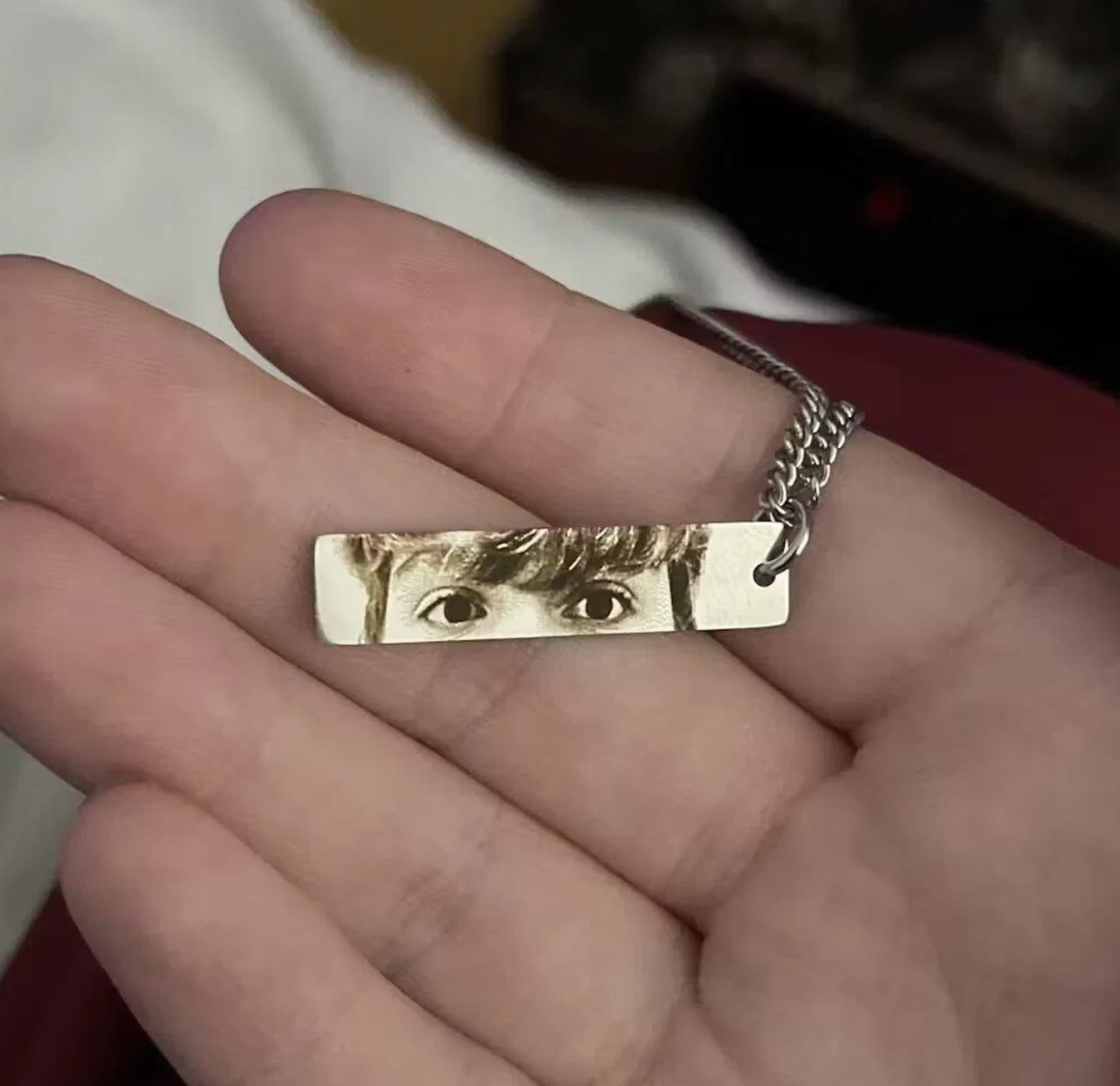Customer photo review of Custom Eyes Necklace