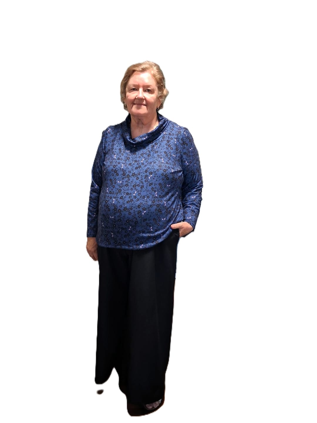 Customer photo review of Navy Blue Ditsy Floral Print Viscose Elastane 4 Way Stretch Fabric