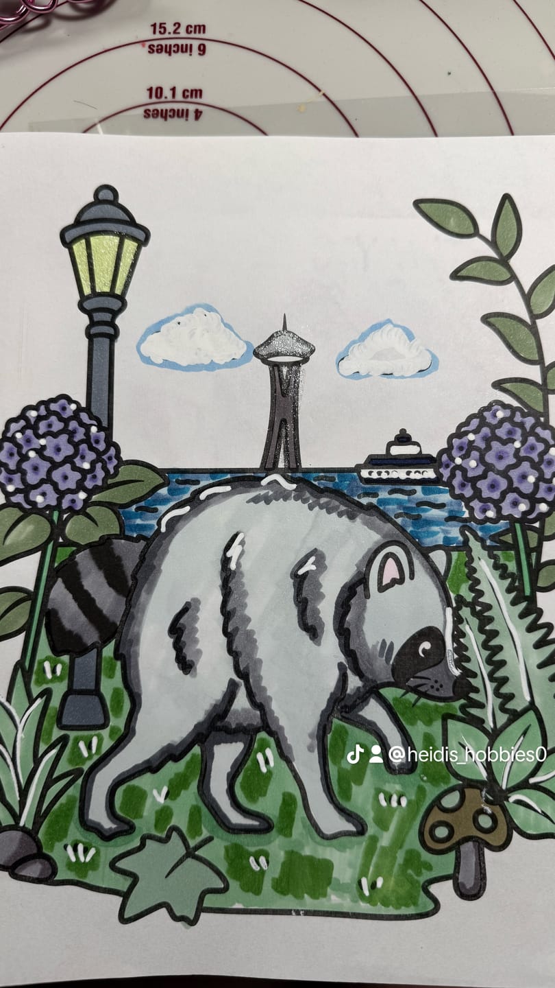 Customer photo review of Jimothy the Raccoon – Digital Coloring Page (8” x 10”)