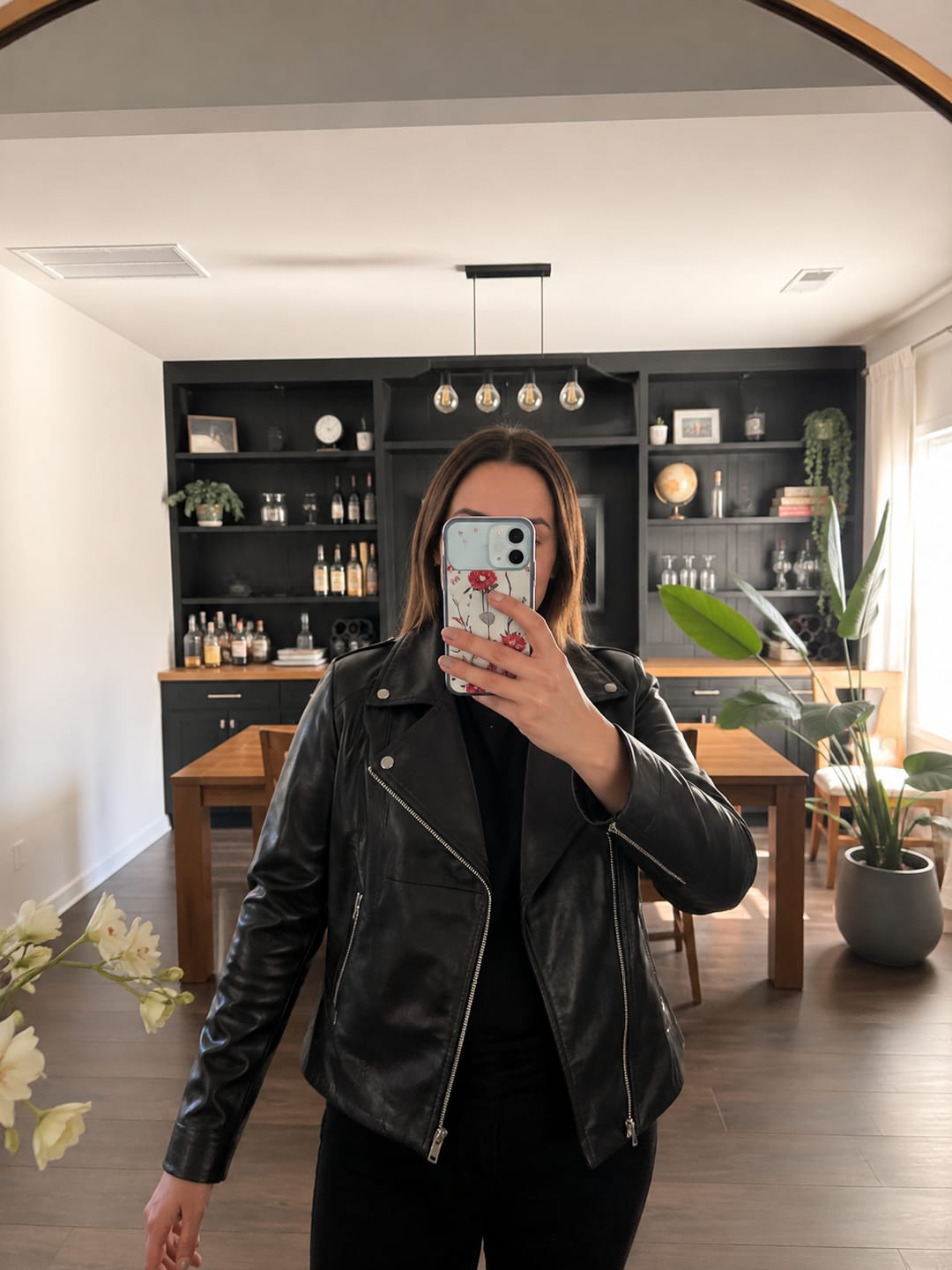Customer photo review of Starrer Black Leather Biker Jacket For Women