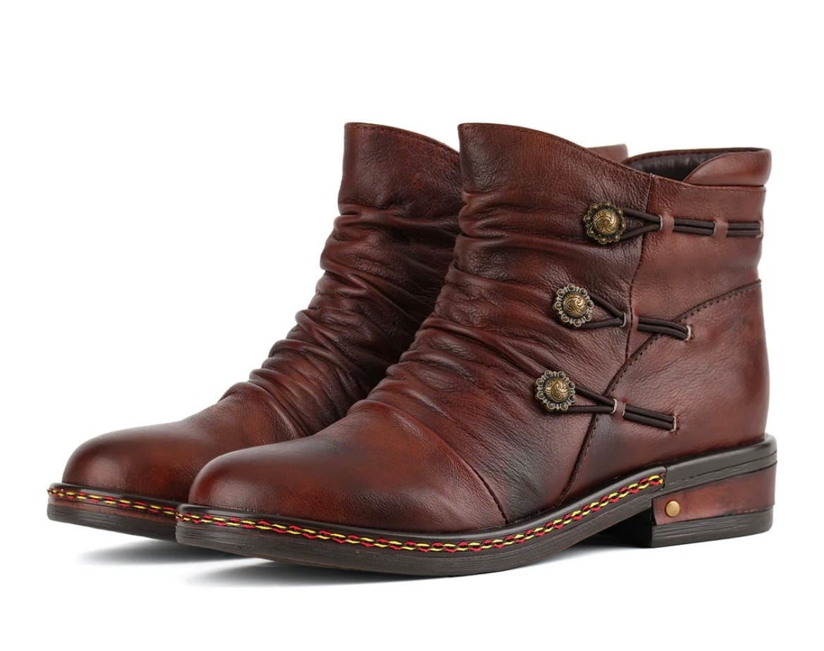Customer photo review of Retro Charm Leather Flat Ankle Boots