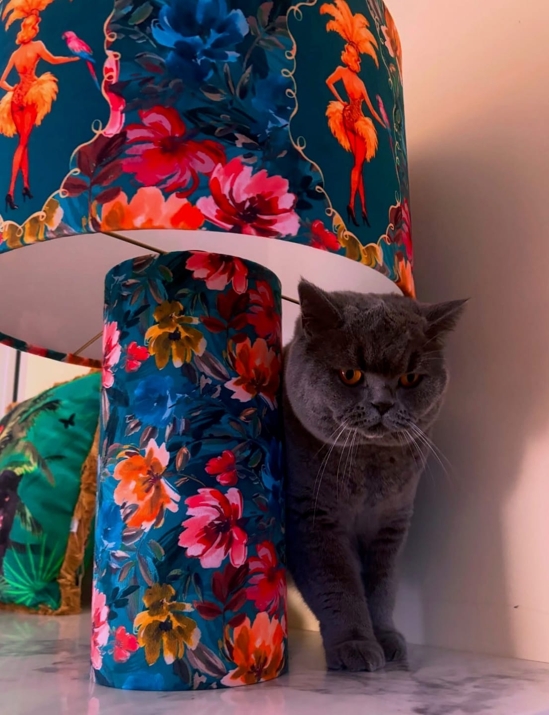 Customer photo review of Lulu LaRue Floral Table Lamp Teal