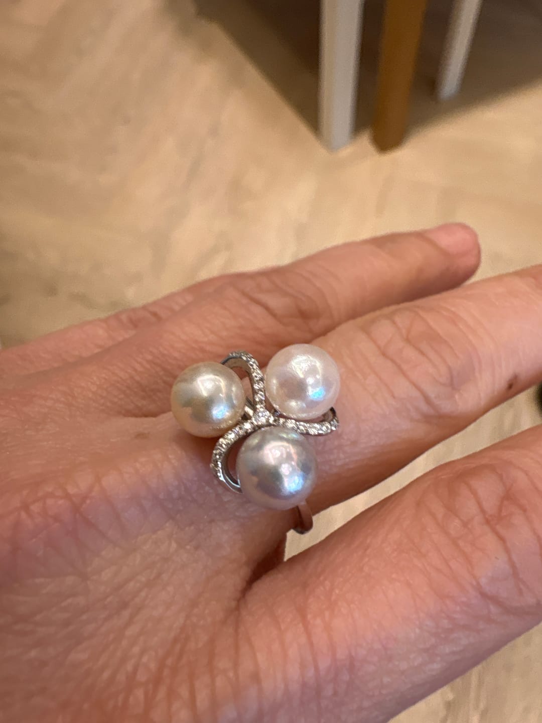 Customer photo review of Three Colors Seawater Japanese Akoya Pearl Ring