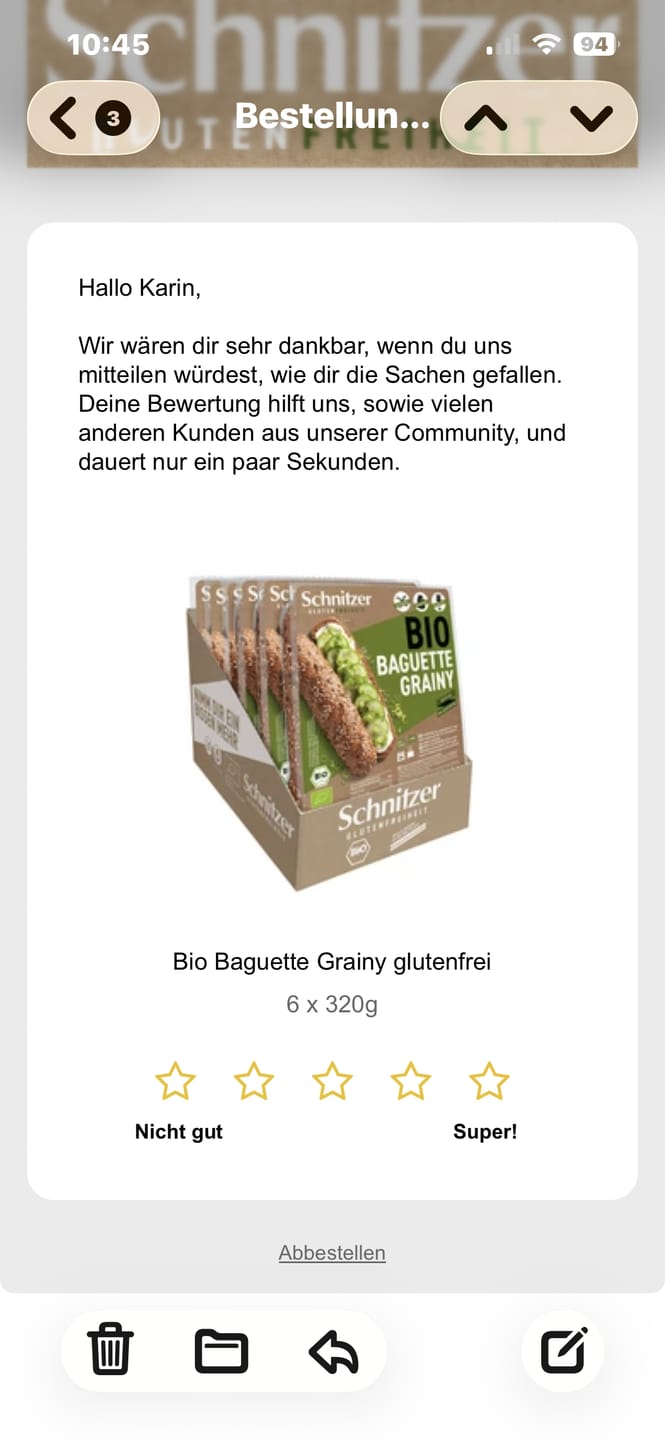Customer photo review of Bio Baguette Grainy glutenfrei