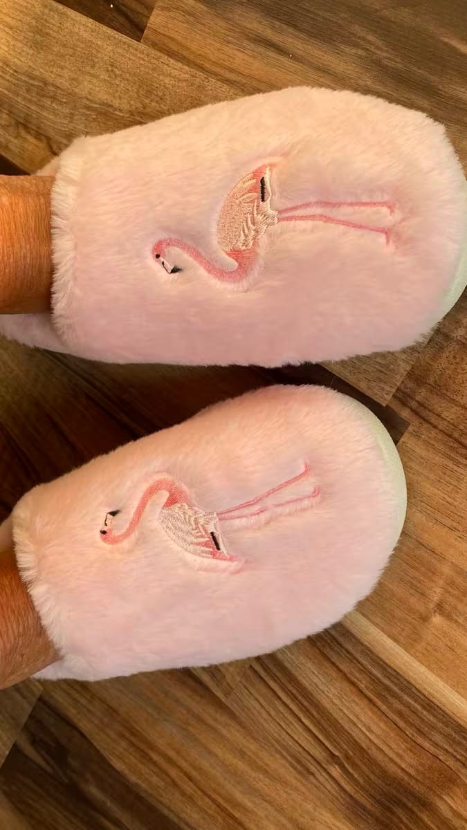 Customer photo review of Flamingo Plush Slippers