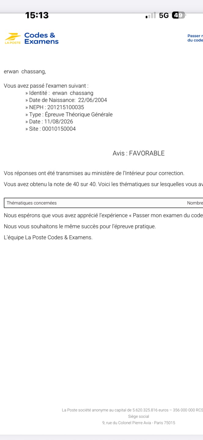 Customer photo review of ENTRAÎNEMENT AU CODE DE LA ROUTE POUR 20€