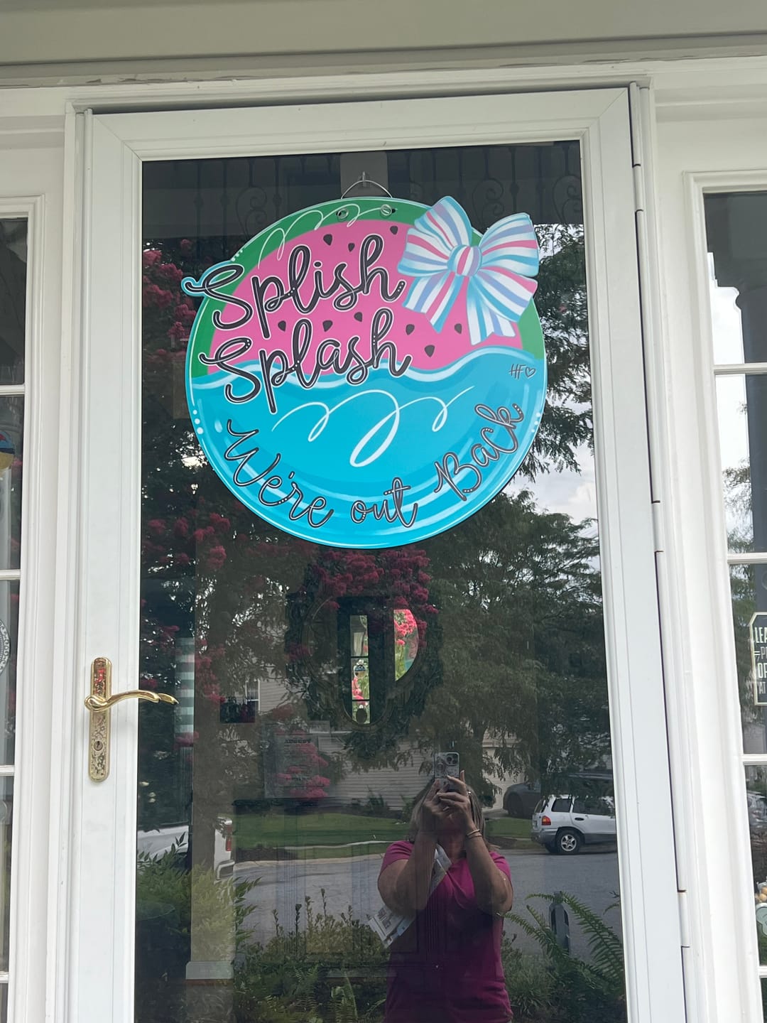 Customer photo review of Splish, Splash We're Out Back Door Hanger