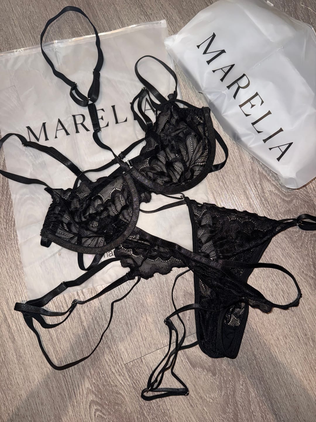 Customer photo review of Lace Bra High Waist Suspender Brief And Thigh Garter Set