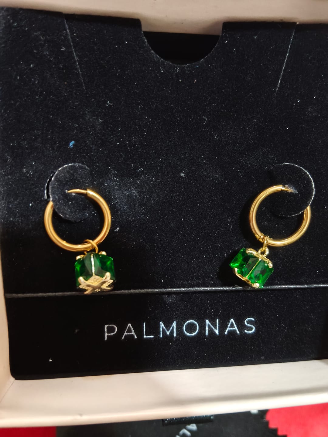 Customer photo review of Emerald Drop Hoop Earrings