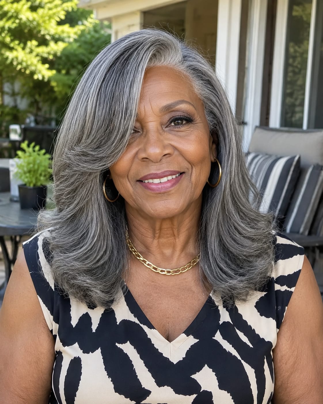 Customer photo review of Luvwin Salt & Pepper Gray Beginner Friendly Glueless Layered Cut Wave Wig 100% Human Hair