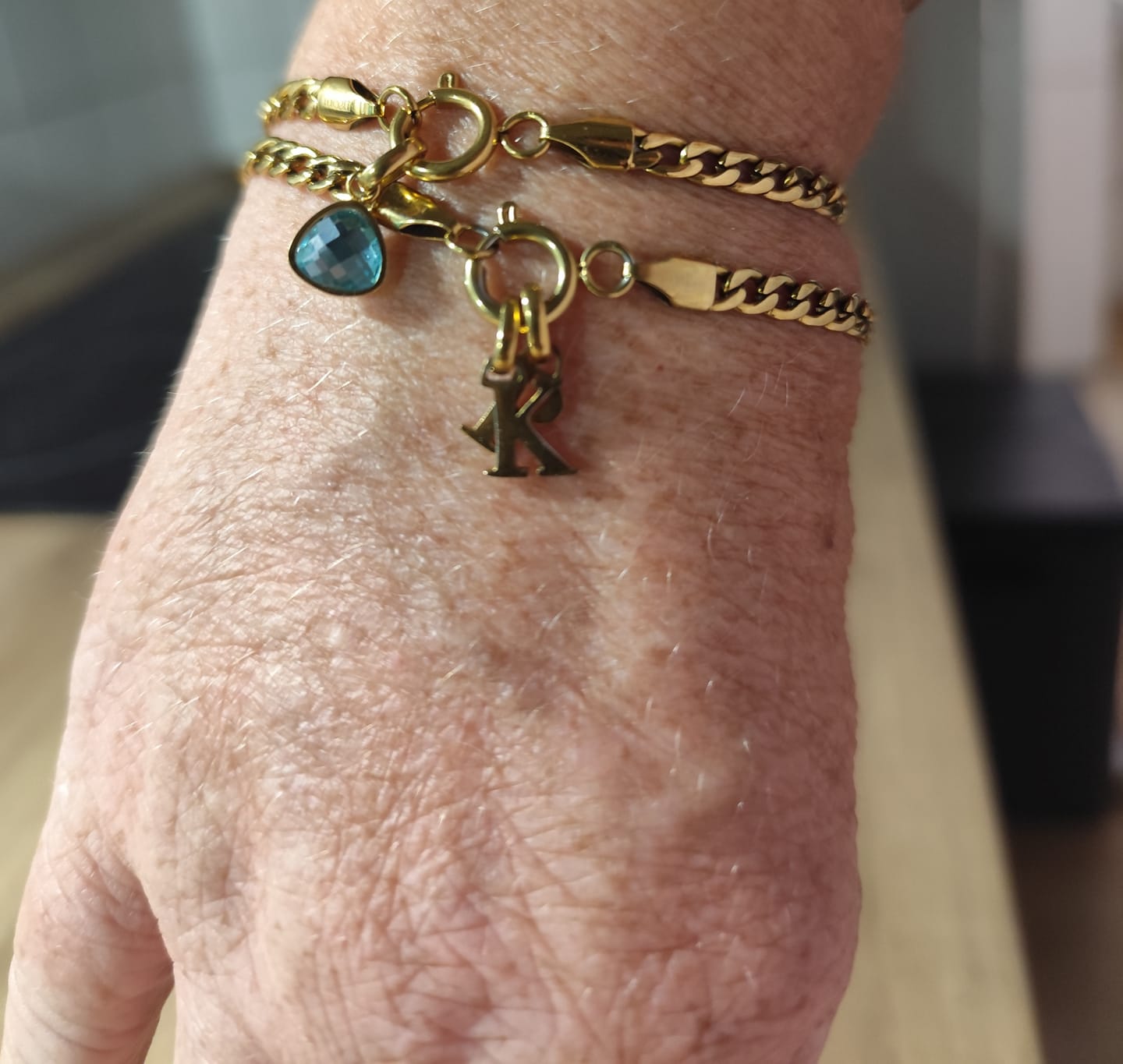 Customer photo review of Letter & birthstone bracelet gold