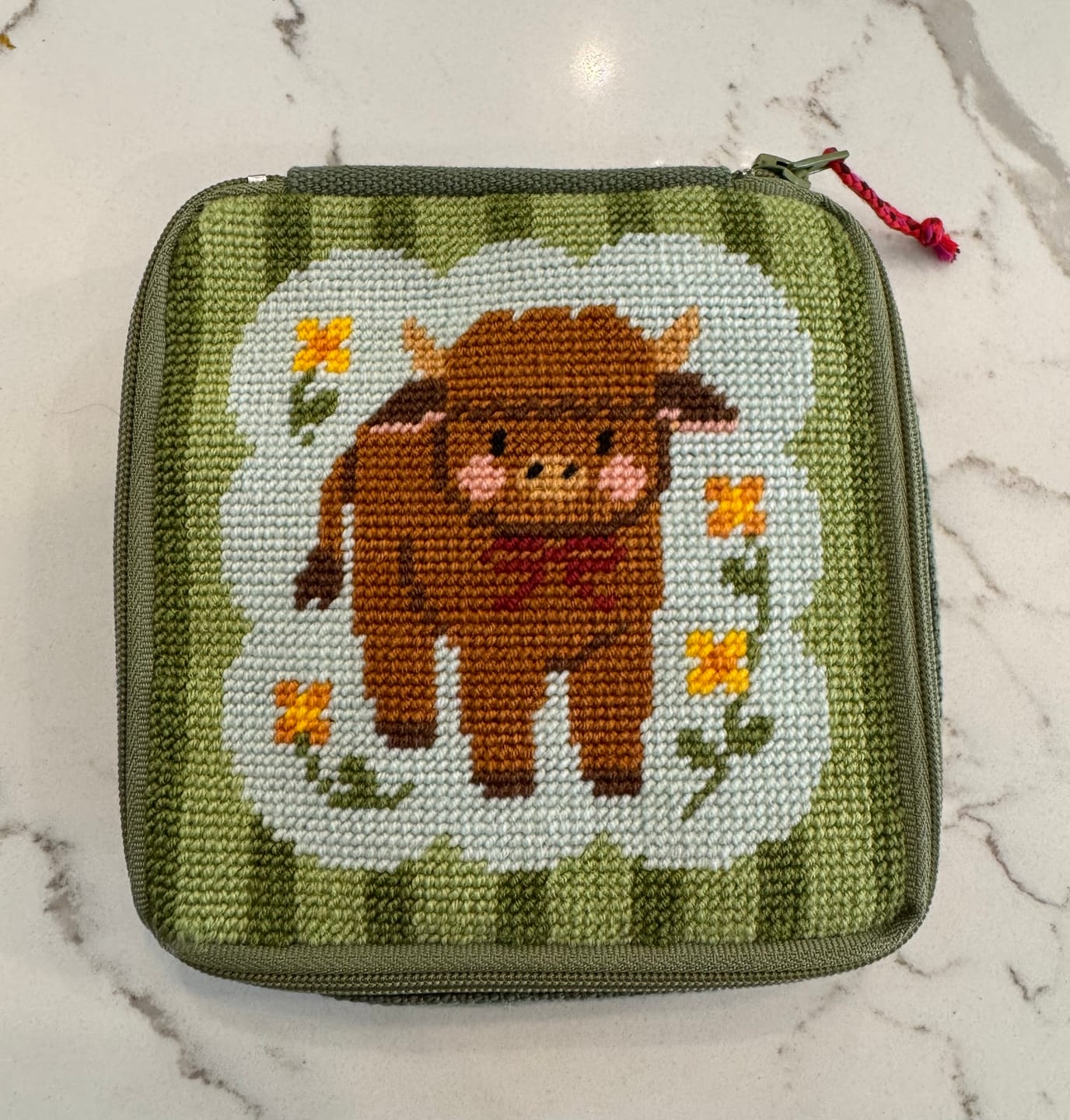 Customer photo review of HIGHLAND COW - Needlepoint Pouch Kit