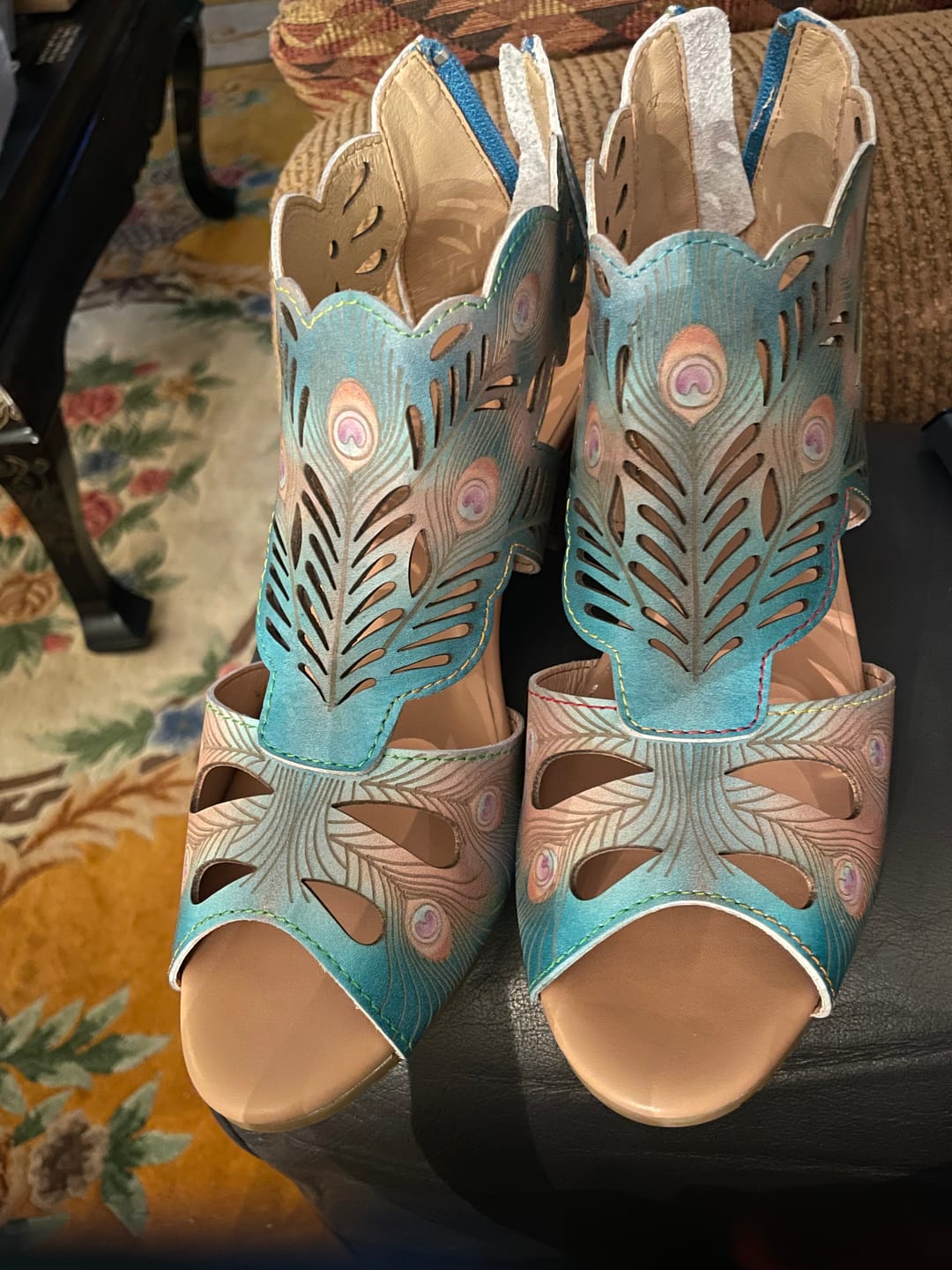 Customer photo review of Peacock-Inspired Leather Cutout Sandals