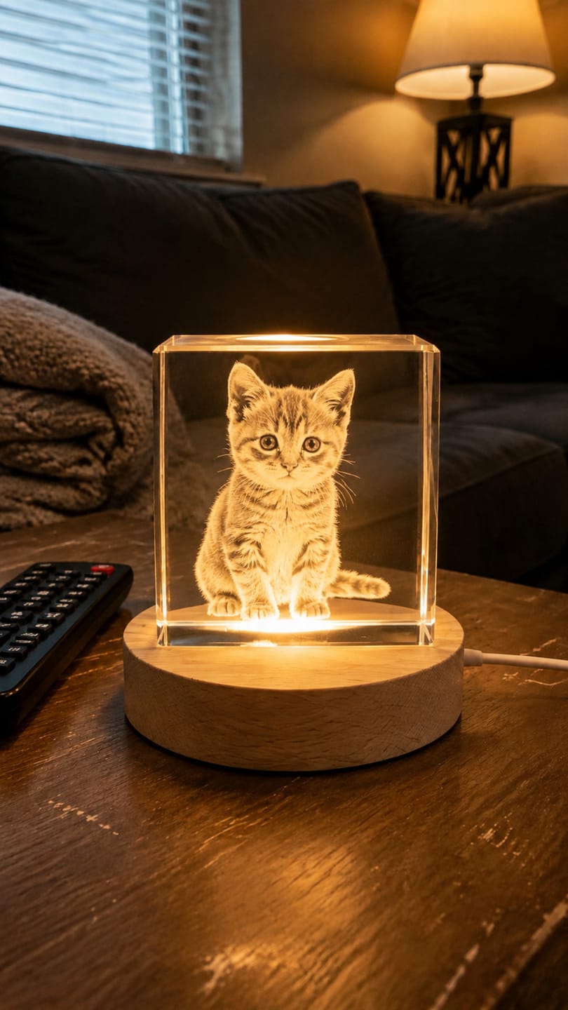 Customer photo review of Custom 3D pet portrait square crystal