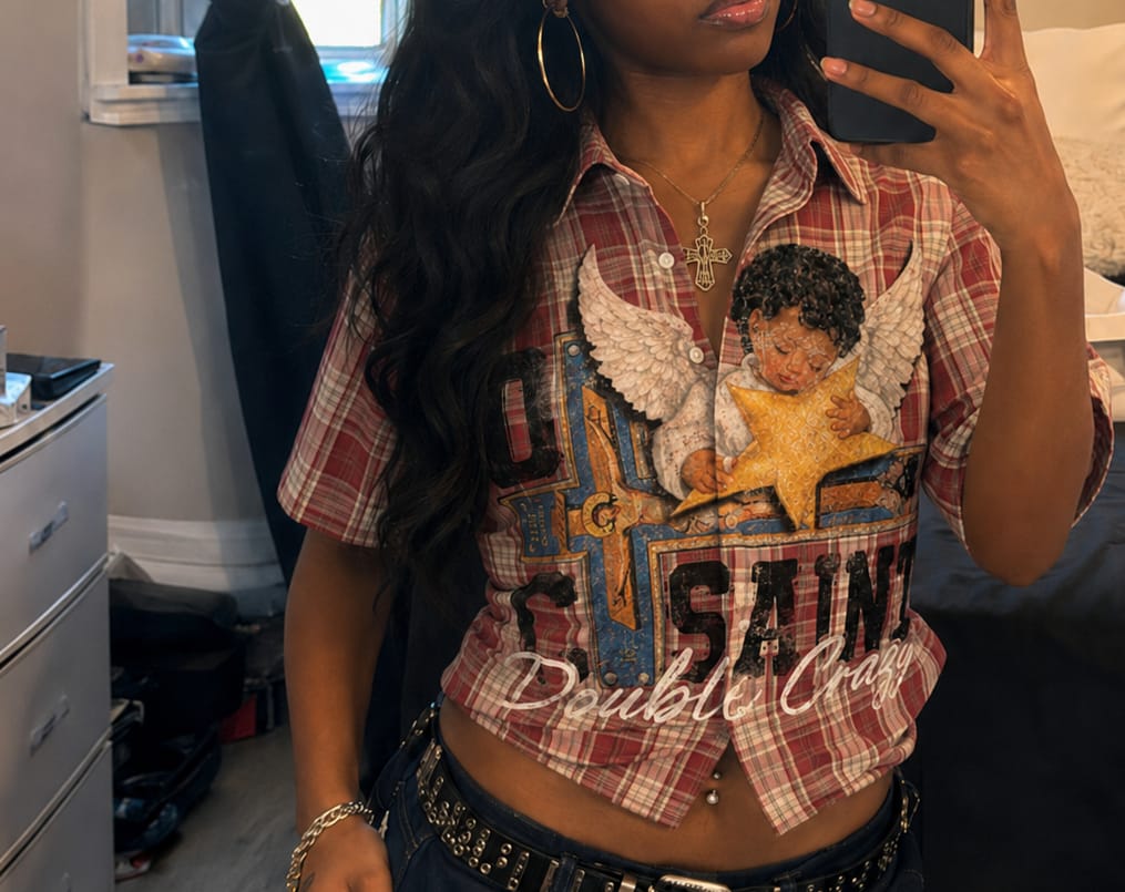 Customer photo review of L.A. Grunge Cracked Cherub Shirt-427