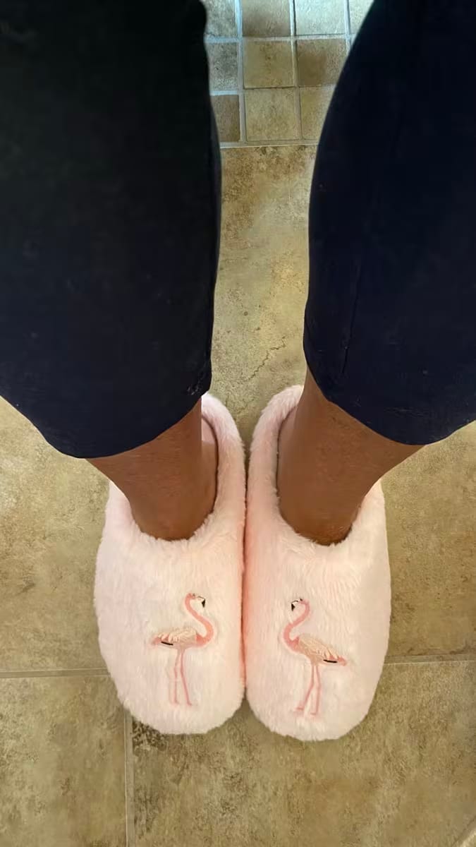Customer photo review of Flamingo Plush Slippers
