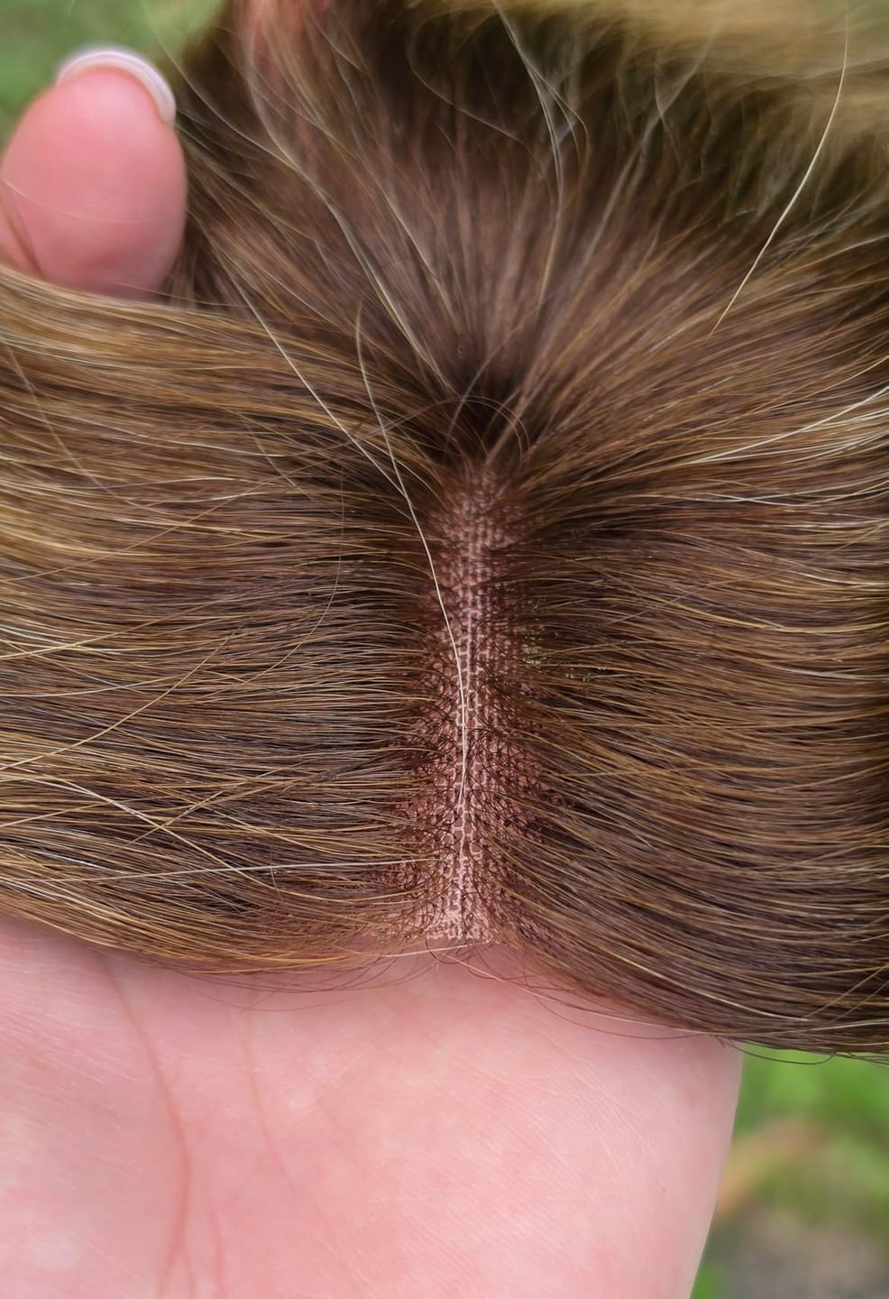 Customer photo review of Topper Hair Pieces Balayage Brown Highlight Blonde #4/27/4-3*5 inch |Youngsee