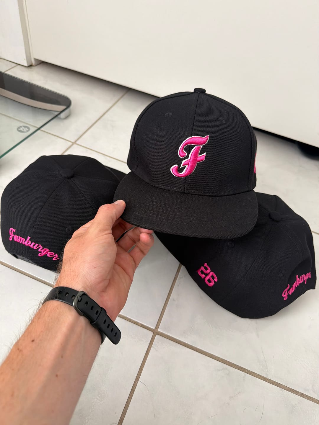 Customer photo review of Custom White 3D Puff Embroidery Flat Embroidery Flat Eaves Sport Baseball Cap Design for Men/Women/Youth