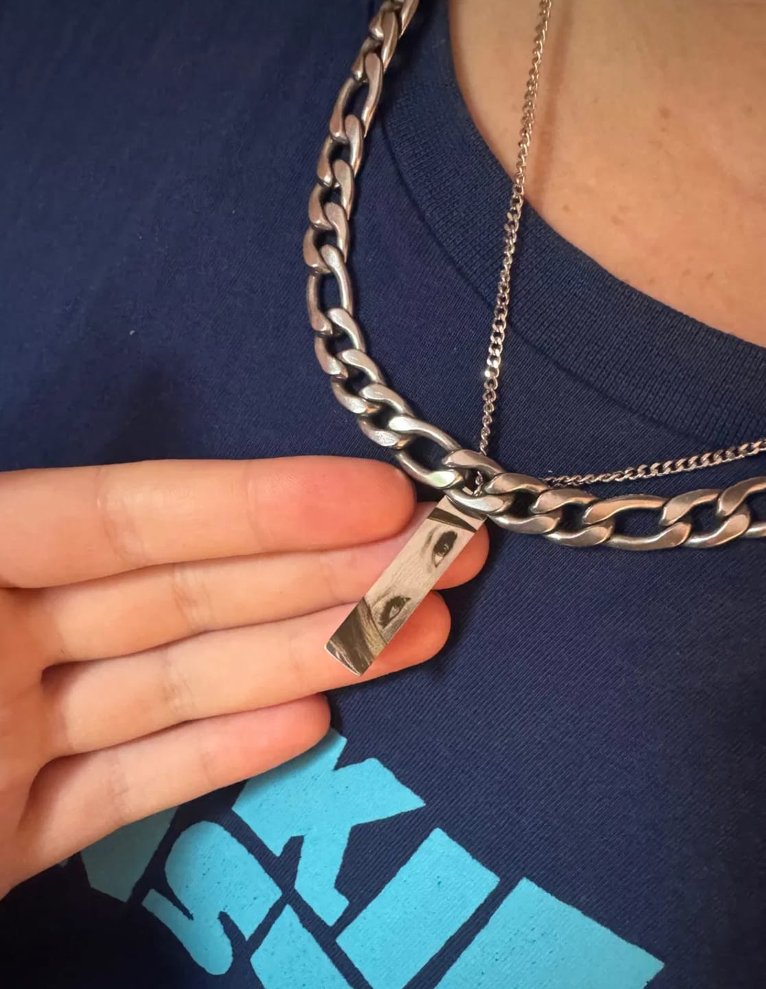 Customer photo review of Custom Eyes Necklace