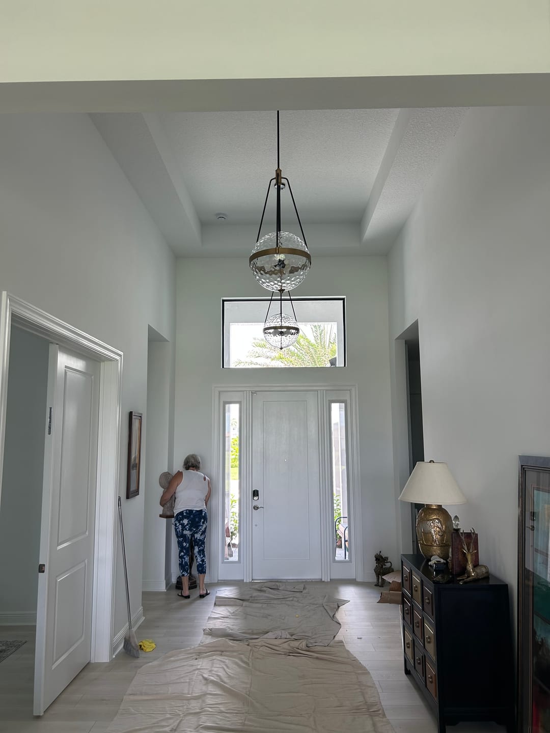 Customer photo review of 4-Light Water Hammered Glass Sphere Pendant