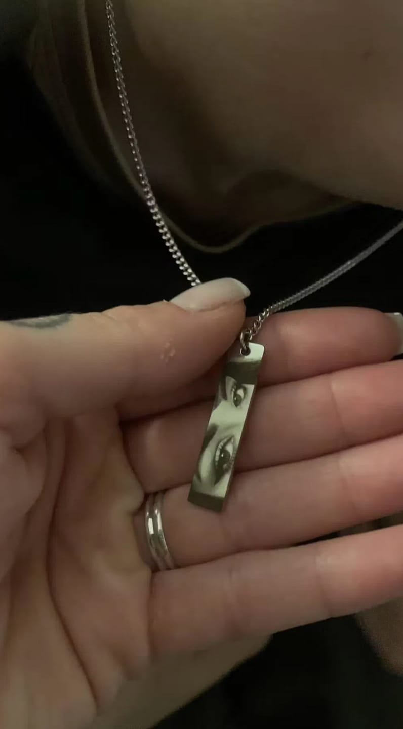 Customer photo review of Custom Eyes Necklace