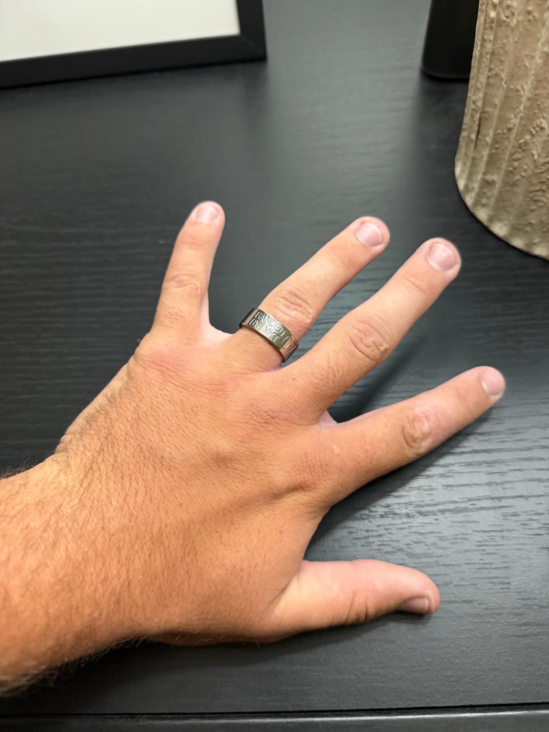 Customer photo review of Duck Band in Titanium 8mm Wide - Customizable