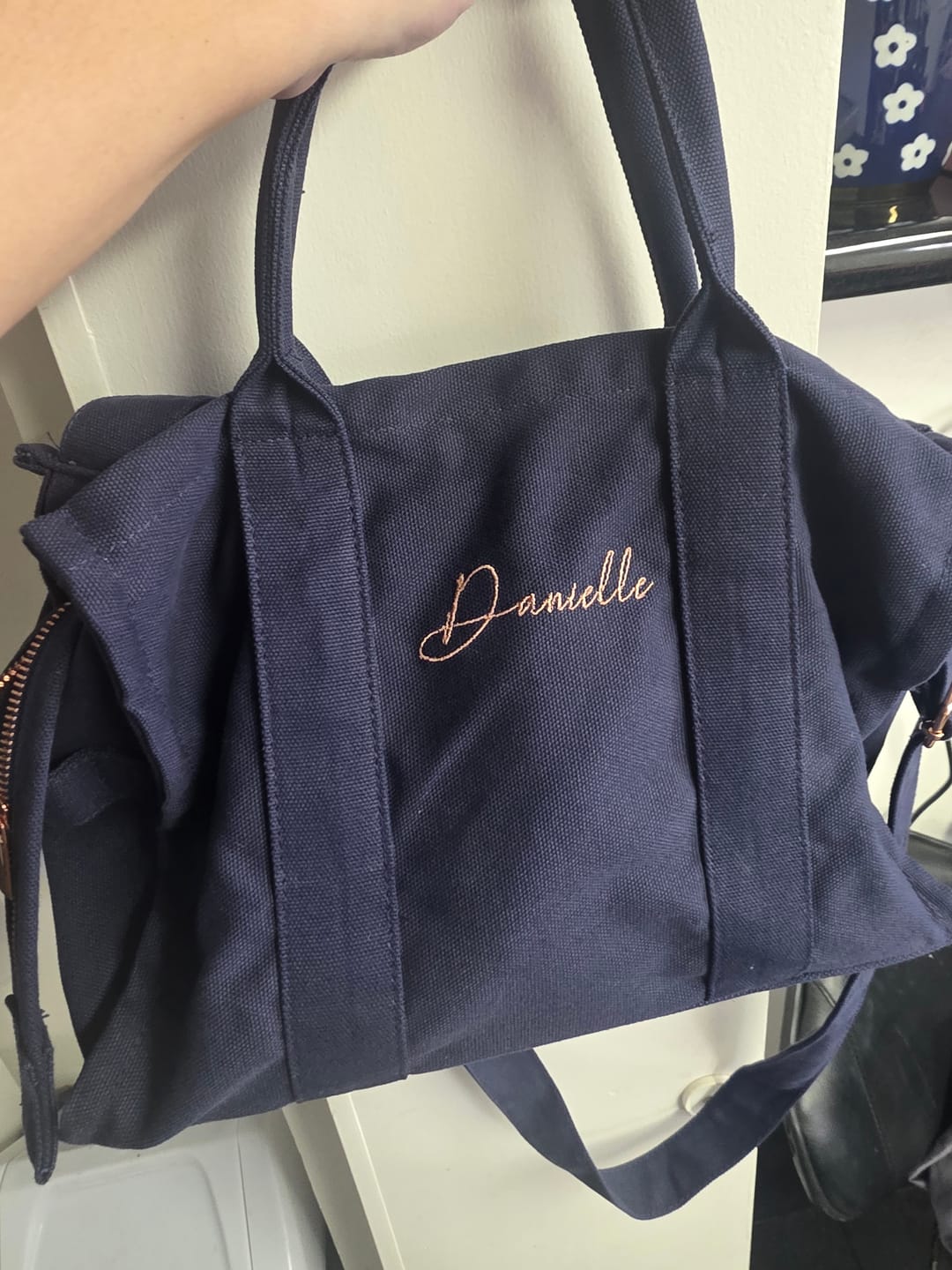 Customer photo review of Navy Personalised Structured Tote Bag