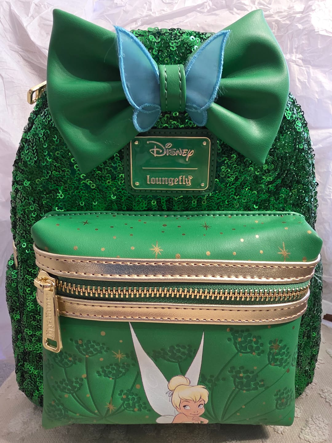Customer photo review of Loungefly Disney Tinker Bell Emerald Green Sequin Mini Backpack | Exclusive