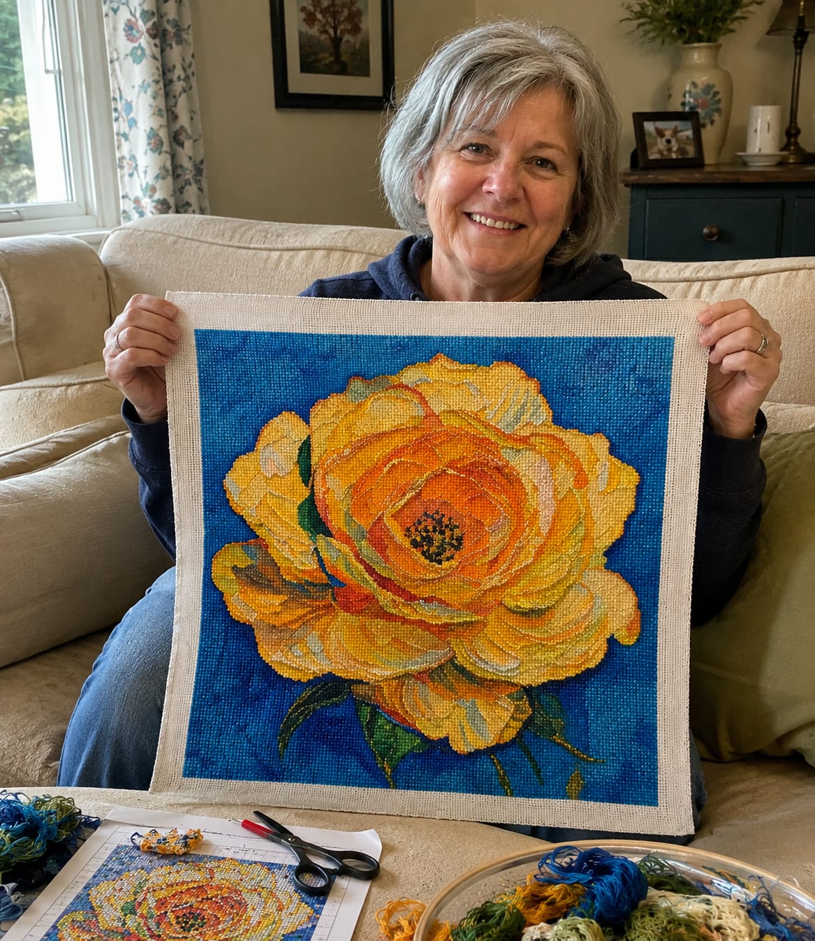 Customer photo review of Cross Stitch Kit - Golden Yellow Rose