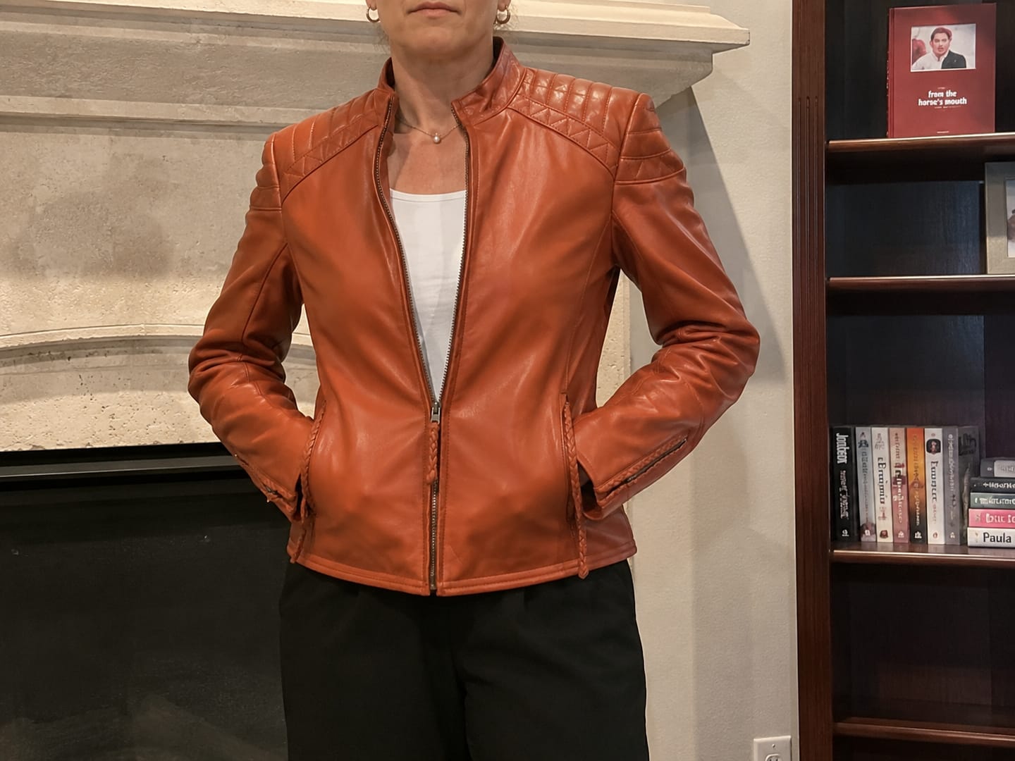 Customer photo review of Silph Sienna Brown Cafe Racer Leather Jacket For Women