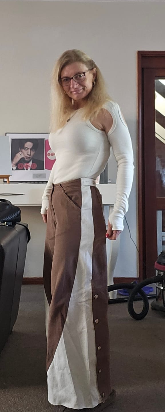 Customer photo review of Kyoto Trousers - Dual Tone Cream & Brown