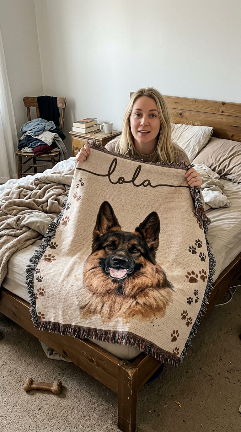 Customer photo review of The Eternal Hug Blanket