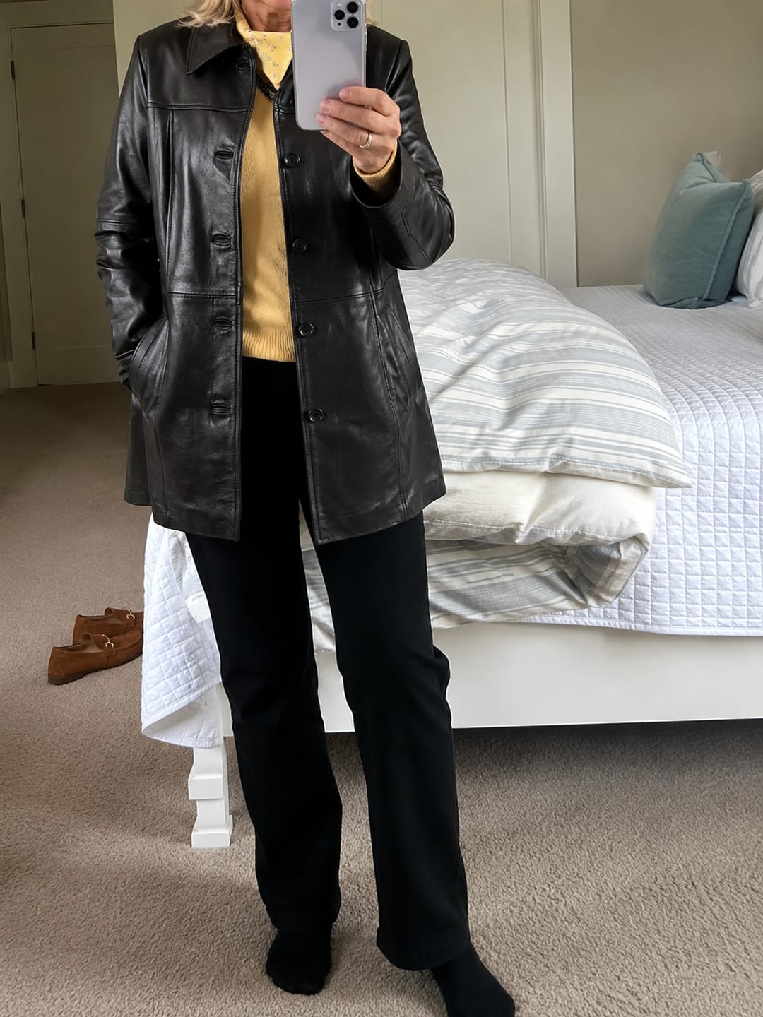 Customer photo review of Dawntime Black Leather Car Coat For Women