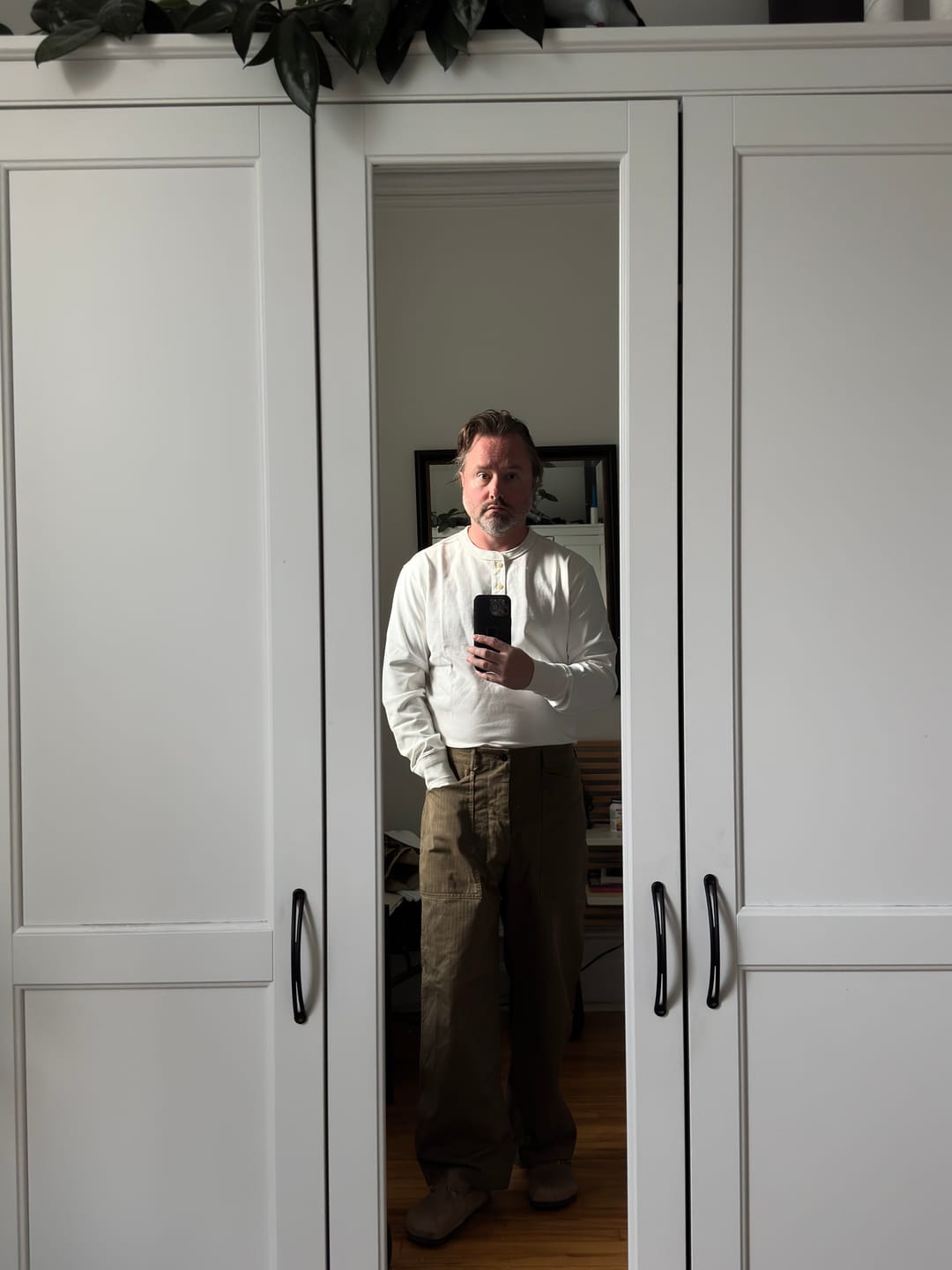 Customer photo review of Vintage Long Sleeve Henley Shirt - White