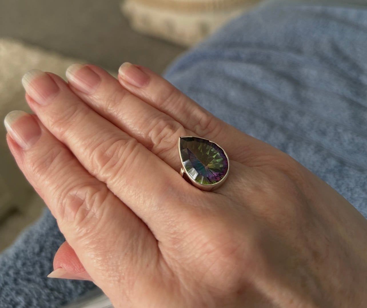 Customer photo review of Premium Faceted Mystic Topaz Ring Size 6.5 (.925 Sterling Silver)
