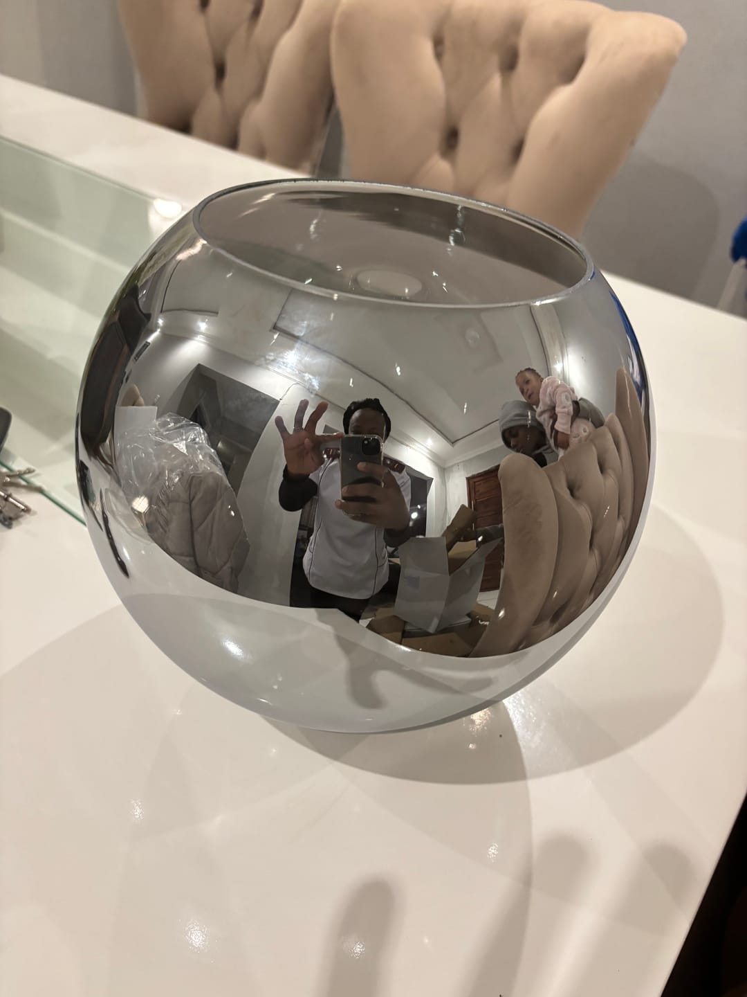 Customer photo review of Spheroid Glass Pendant Light Smoke | Amber