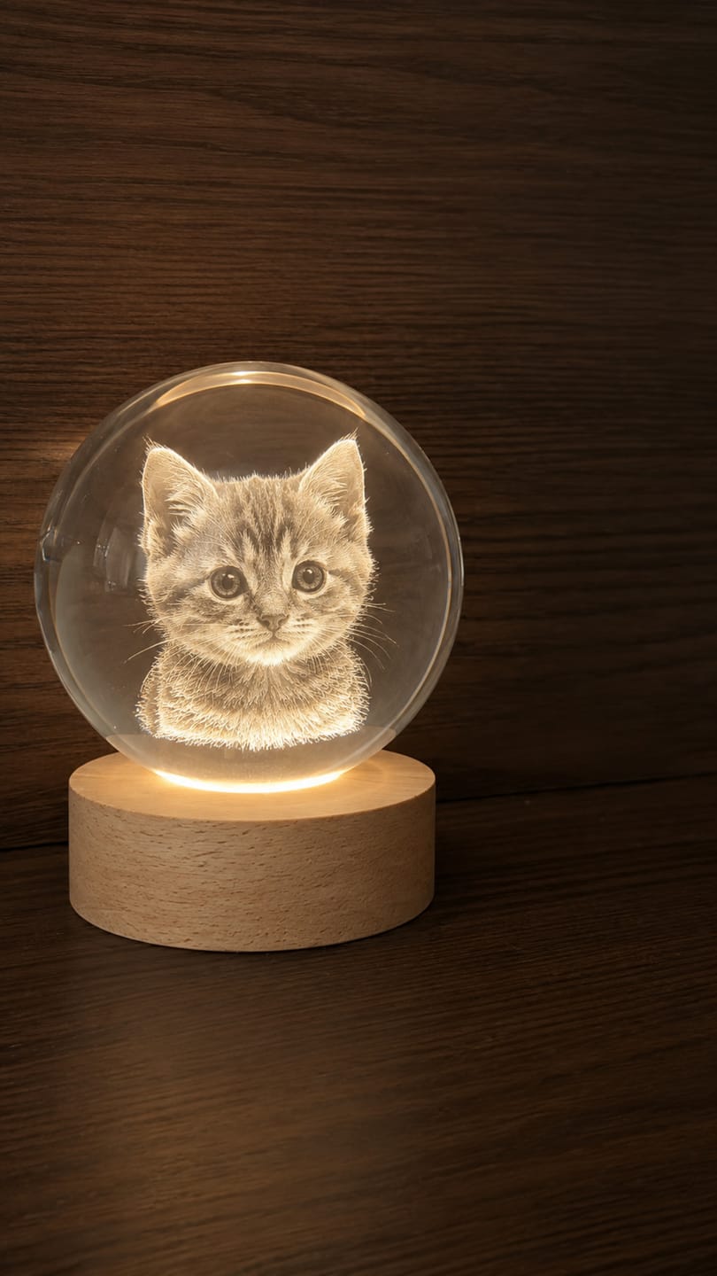 Customer photo review of Custom 3D Pet Portrait Crystal Ball Night Light