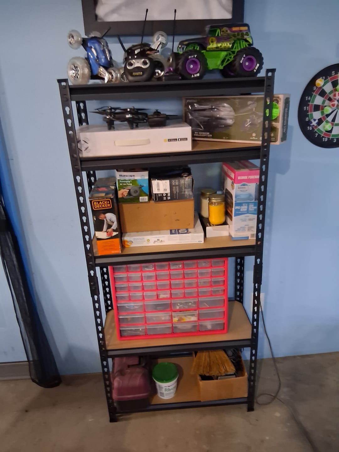Customer photo review of REIBII 5-Tier 28" W Metal Shelving Unit, 2020 lbs Capacity Boltless Storage Rack for Garage, Pantry, Kitchen, Basement – Adjustable Shelf, Small Space Solution with Wall Anchors