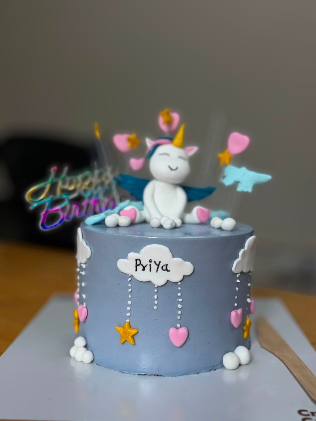 Customer photo review of Blue Unicorn Pony Design Cake