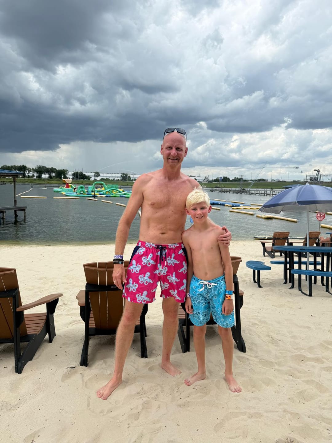 Customer photo review of Sharks - Purple Swim Shorts with Waterproof Pocket