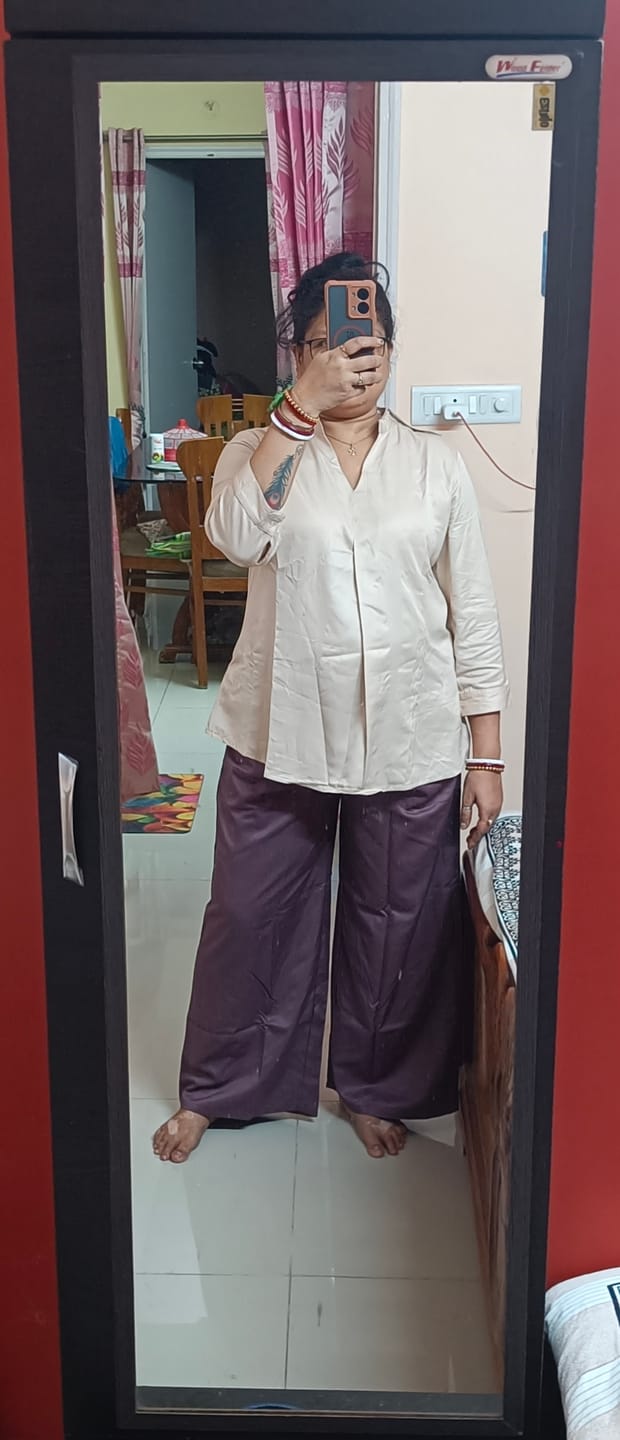 Customer photo review of Women Brinjal Viscose Palazzo Pant