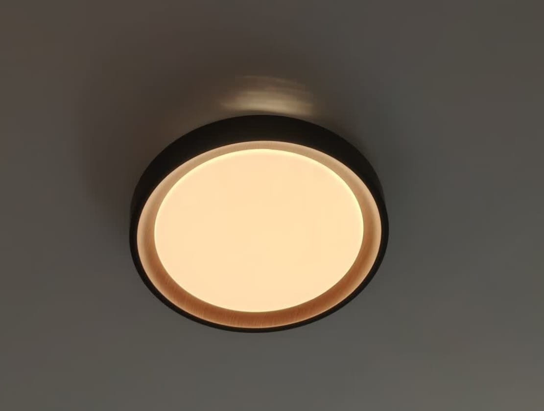 Customer photo review of Dimmable Walnut Wood LED Flush Mount Light