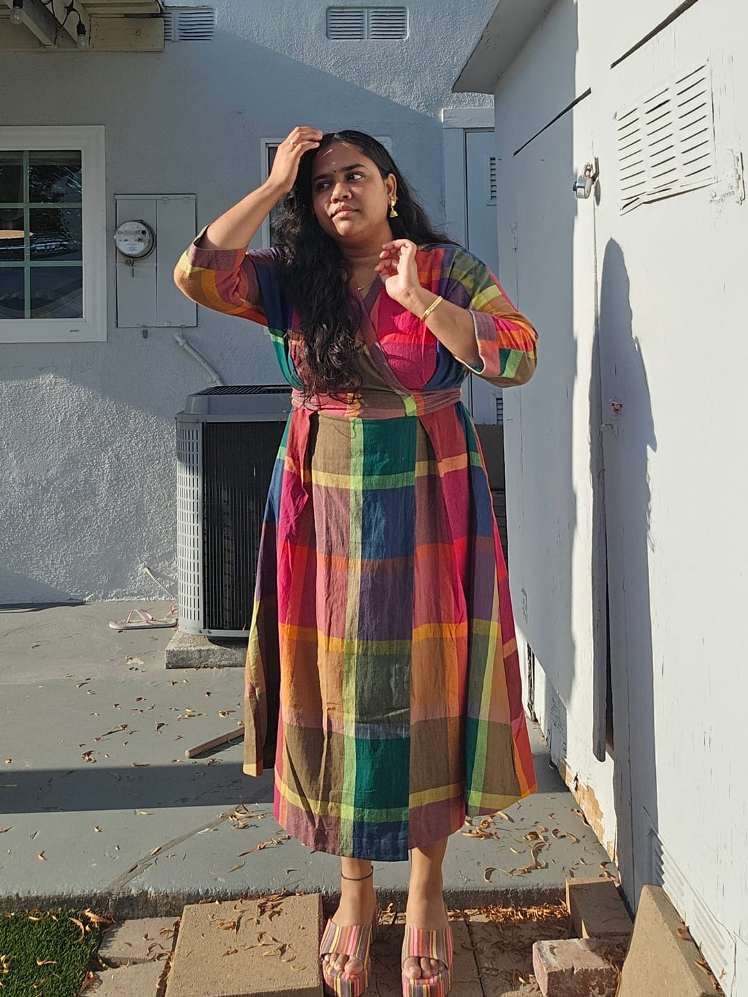 Customer photo review of TARA WRAP DRESS | MADRAS CHEX