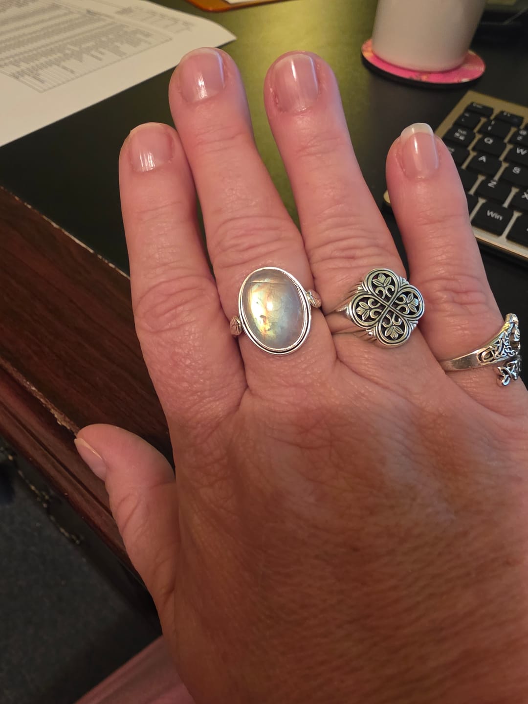 Customer photo review of Sterling Silver Rainbow Moonstone Ring