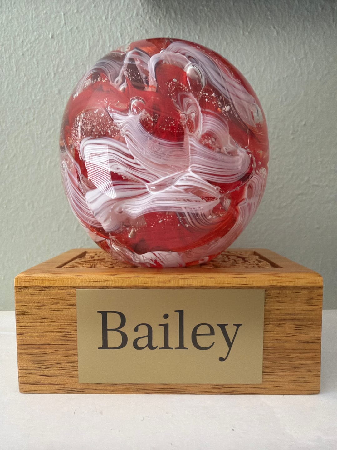 Customer photo review of Cotton Candy Orb with Infused Cremation Ashes