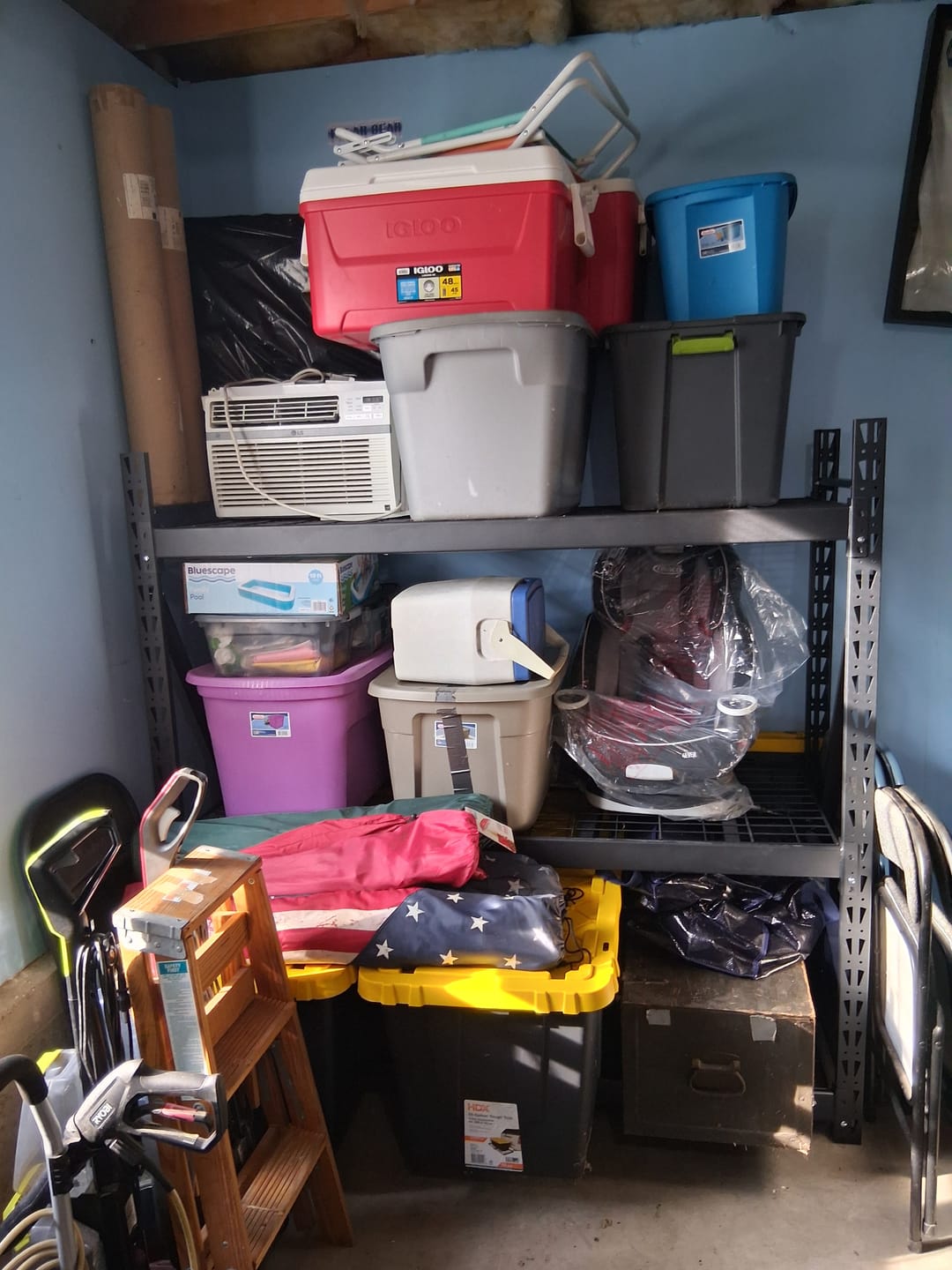 Customer photo review of REIBII 68" Extra-Wide 3-Tier Garage Shelving for Oversized Storage,Adjustable Metal Shelving for Garage,Basement,Warehouse