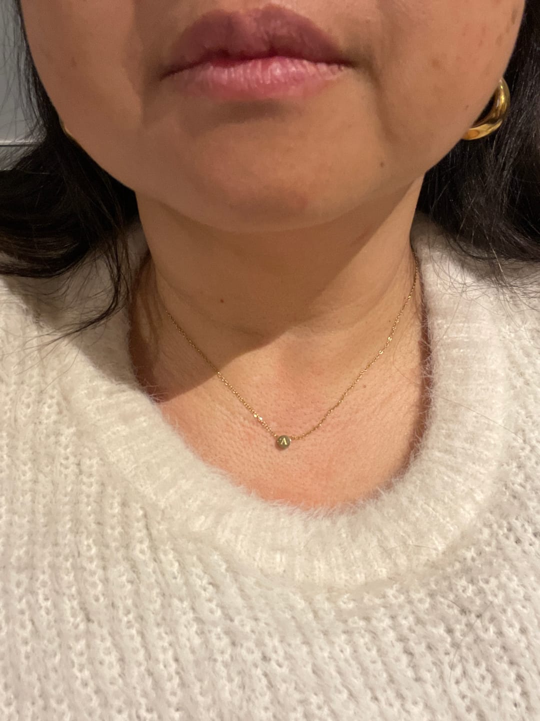 Customer photo review of Initial Letter Dot Necklace